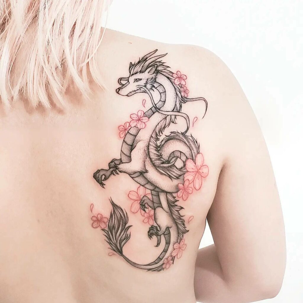 11+ Feminine Cherry Blossom Tattoo Ideas That Will Blow Your Mind! 12 Feminine Dragon Cherry Blossom Tattoo
