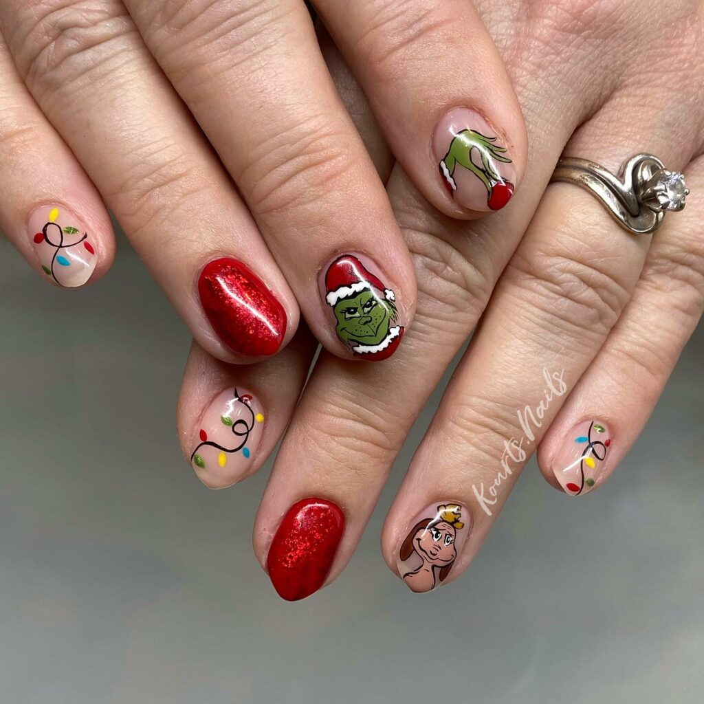 Embrace the Holiday Spirit in 2024 17 Festive Charm Grinch Nails