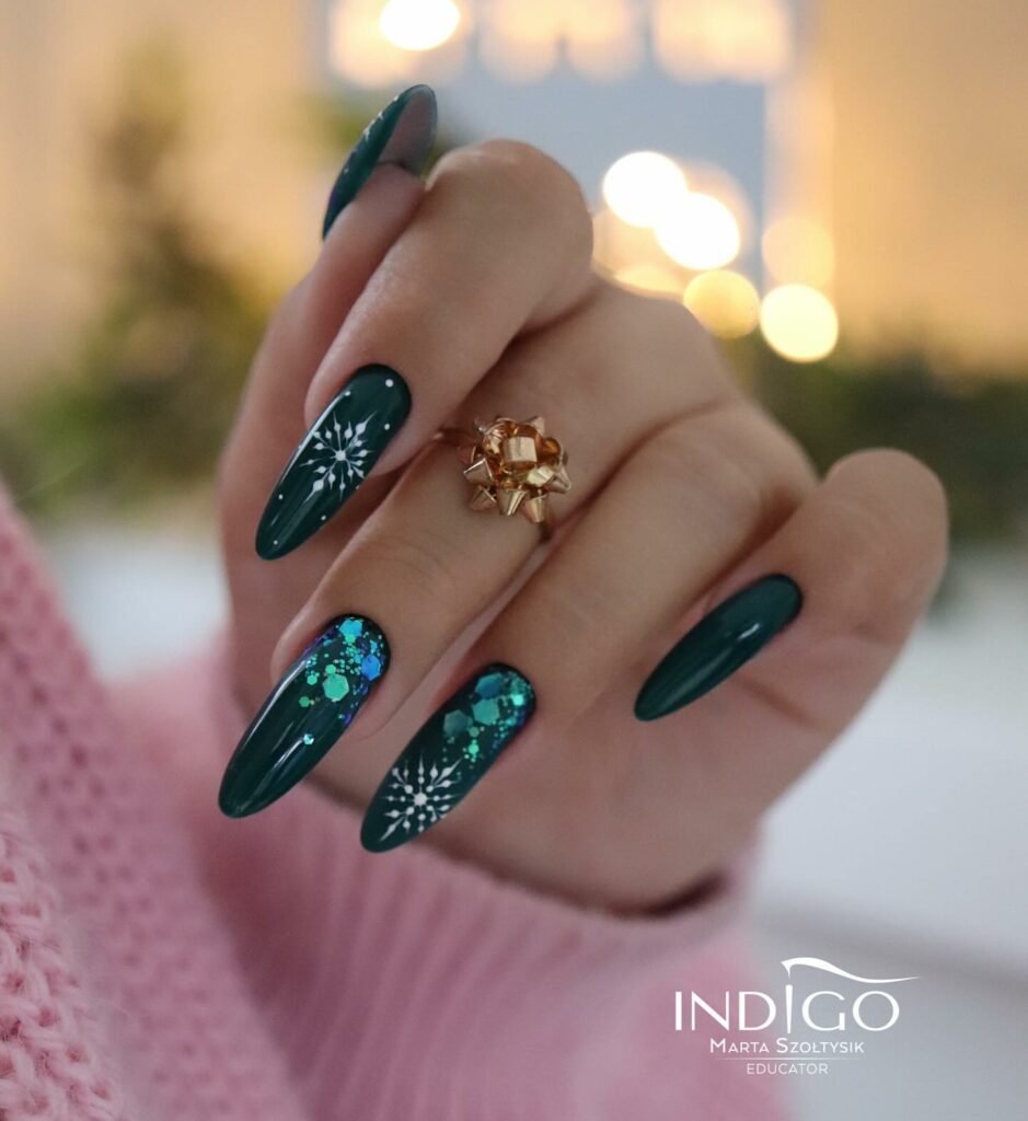 Get Festive with 25 Green Christmas Nail Ideas in 2024 13 Festive Green Christmas Nails with Shimmering Accents