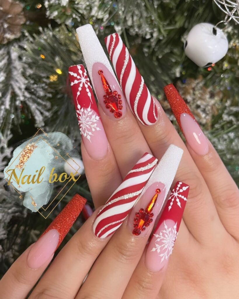20 Latest Red And Silver Nail Ideas For 2024 13 Festive Red Christmas Coffin Nails