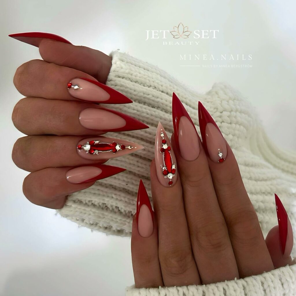 Get Festive with 20 Stiletto Christmas Nail Ideas in 2024 11 Festive Red Stiletto Christmas Nails