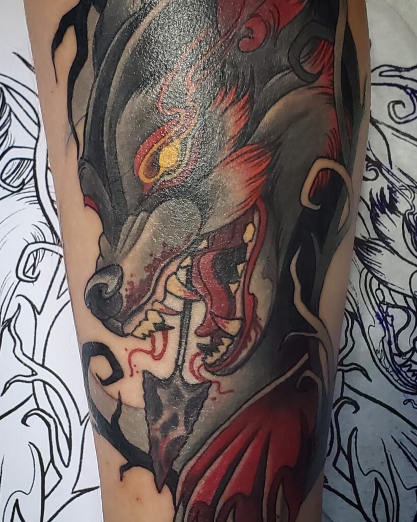 12+ Wolf Face Tattoo Ideas To Inspire You! 11 Fiery Angry Wolf Head Tattoo Designs