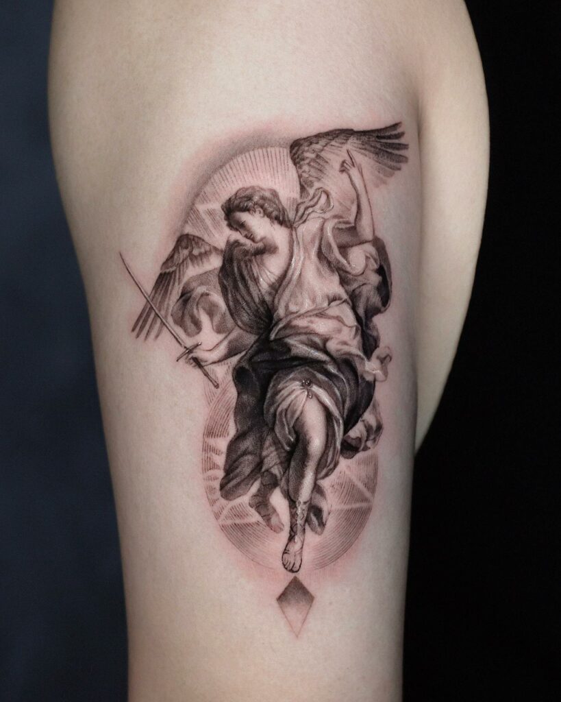 10+ Female Guardian Angel Tattoo Ideas That Will Blow Your Mind! 19 Fighting Guardian Angel Tattoo