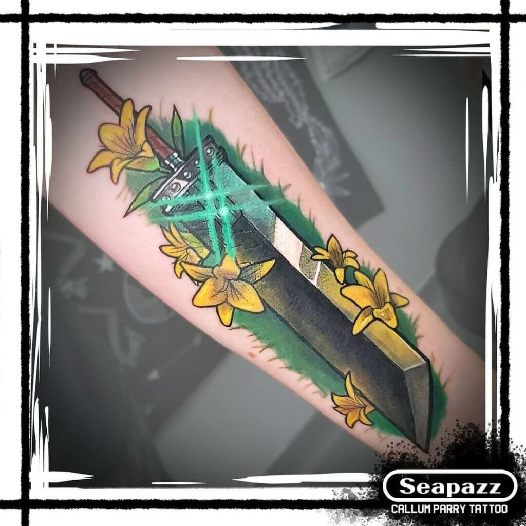 12+ Buster Sword Tattoo Ideas To Inspire You! 13 Final Fantasy Buster Sword Tattoo Coloured