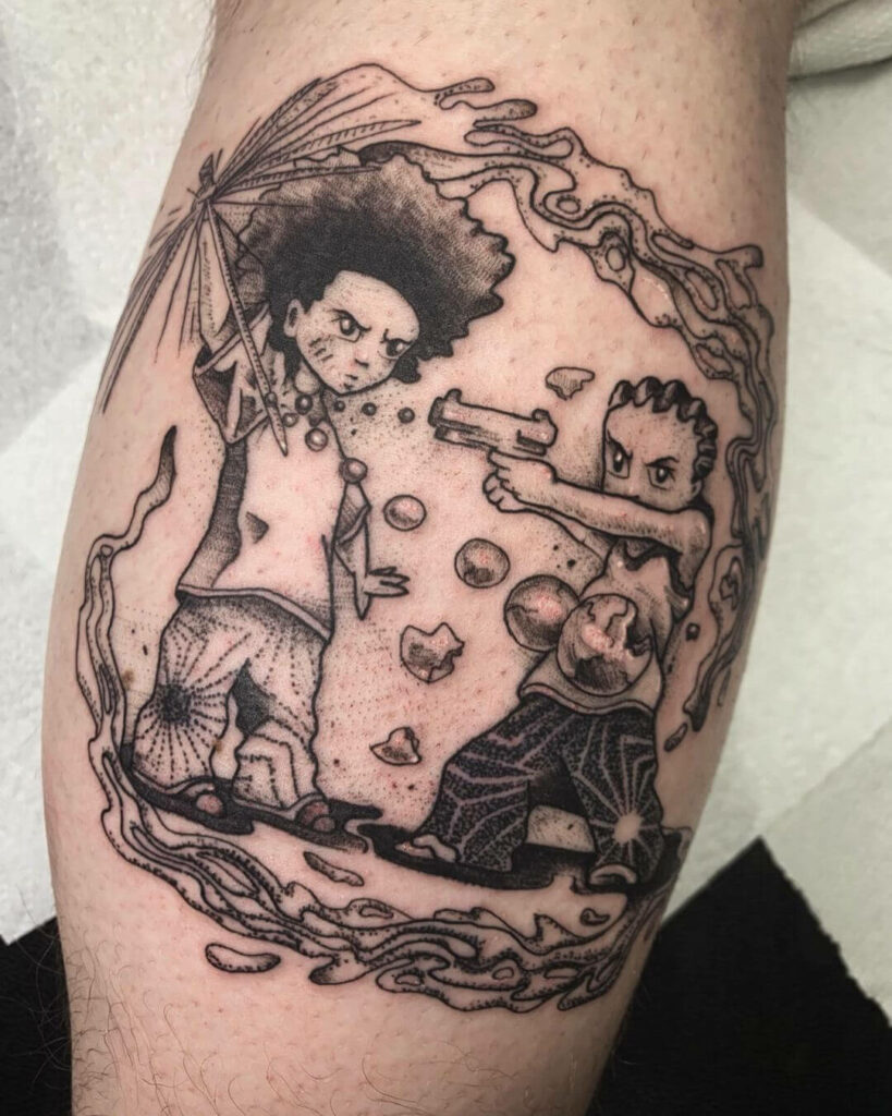 10+ Boondocks Tattoo Ideas That Will Blow Your Mind! 11 Fine Line Huey and Riley The Boondocks Tattoo