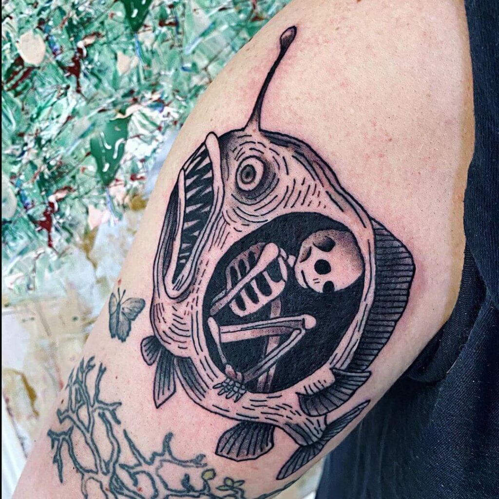 11+ Corpse Tattoo Ideas That Will Blow Your Mind! 18 Fish And Skeleton Corpse Tattoo