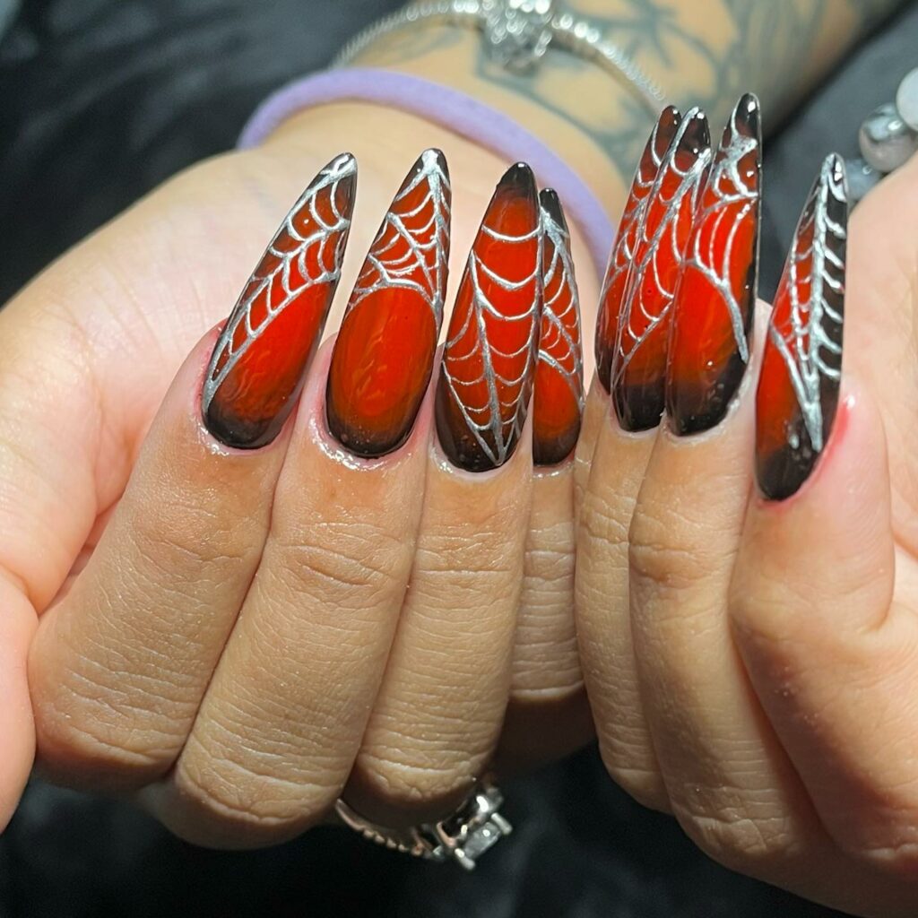 55 Latest Spider Web Nail Designs To Try In 2024! 38 Flames spider web nails