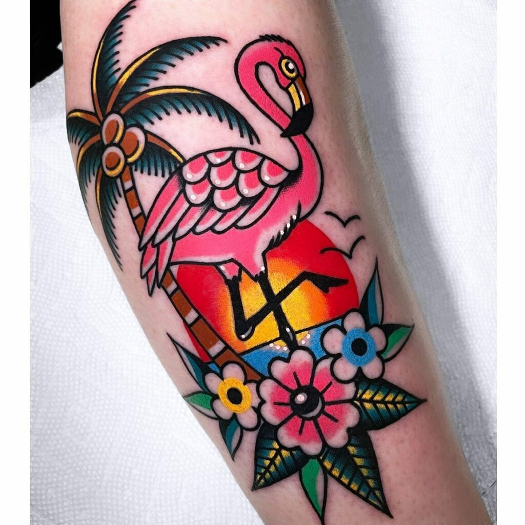 11+ Traditional Beach Tattoo Ideas That Will Blow Your Mind! 12 Flamingo On The Beach Tattoo