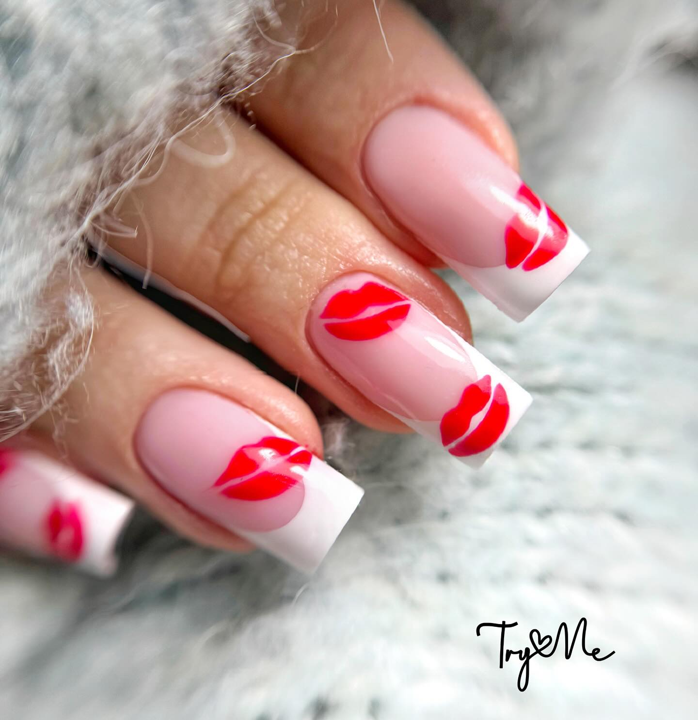 20 Latest Red Nail Designs To Try Today ✨ 21 Flirty French Tips with Red Lip Prints