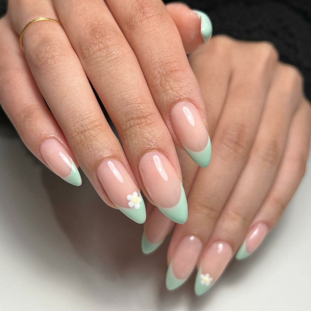 30 Latest Mint Green Nail Ideas To Try Today! 39 Nature-Inspired Floral Almond Mint Green Nails