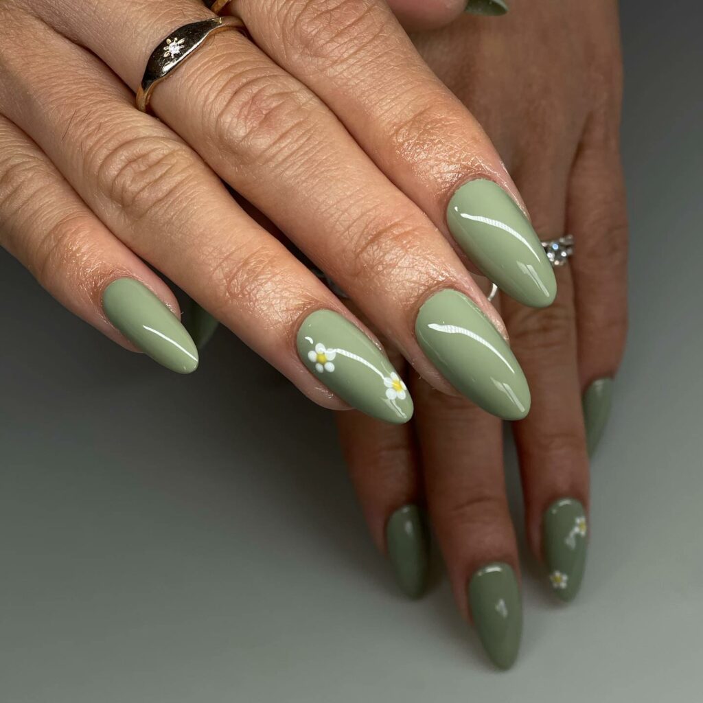 Discover 36 Sage Green Nail Designs To Try in 2024 31 Floral Almond Sage Green Nails