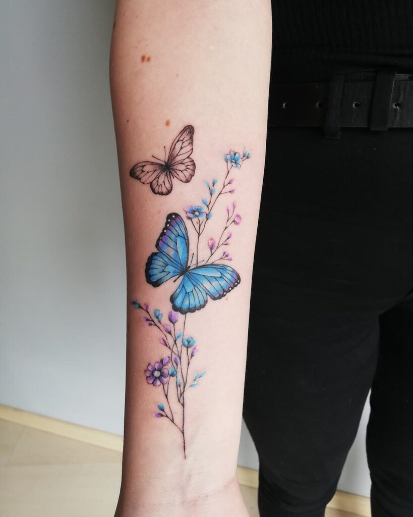 12+ Blue Butterfly Tattoo Ideas To Inspire You! 11 Floral Blue Butterfly Tattoo