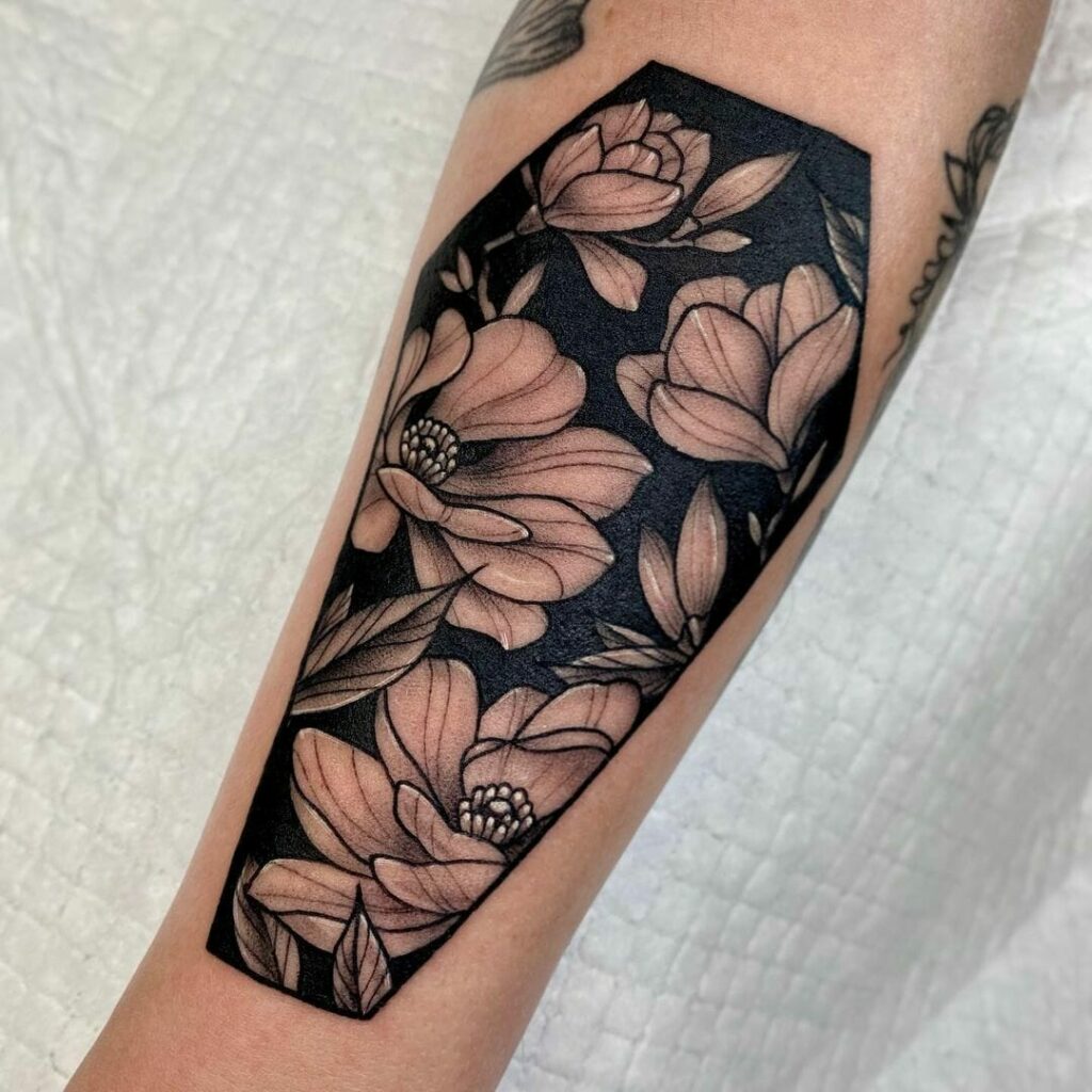 11+ Coffin Tattoo Ideas You'll Have To See To Believe! 12 Floral Coffin Tattoo Design