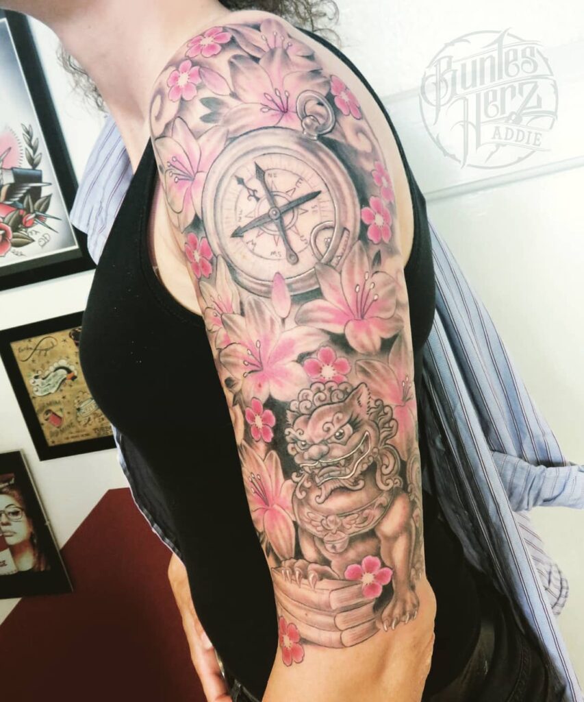 15+ Quarter Sleeve Tattoo Ideas You Have To See To Believe! 17 Floral Compass Sleeve Tattoo