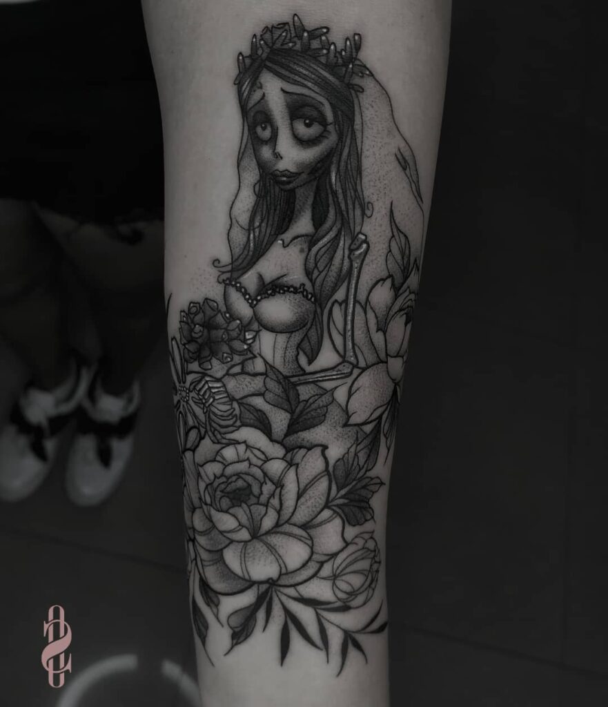 11+ Corpse Bride Tattoo Ideas That Will Blow Your Mind! 19 Floral Corpse Bride Tattoo
