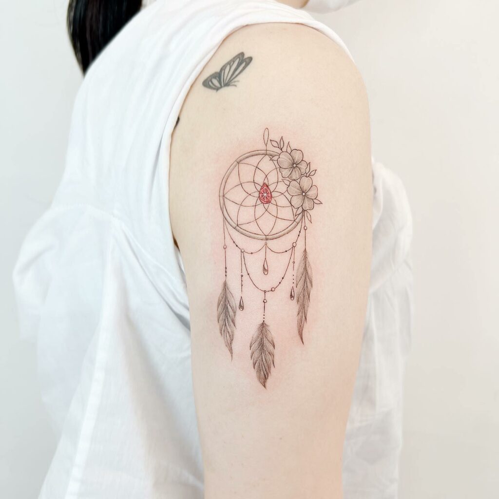 13+ Thigh Unique Dream Catcher Tattoo Ideas That Will Blow Your Mind! 17 Floral Dream Catcher Tattoos