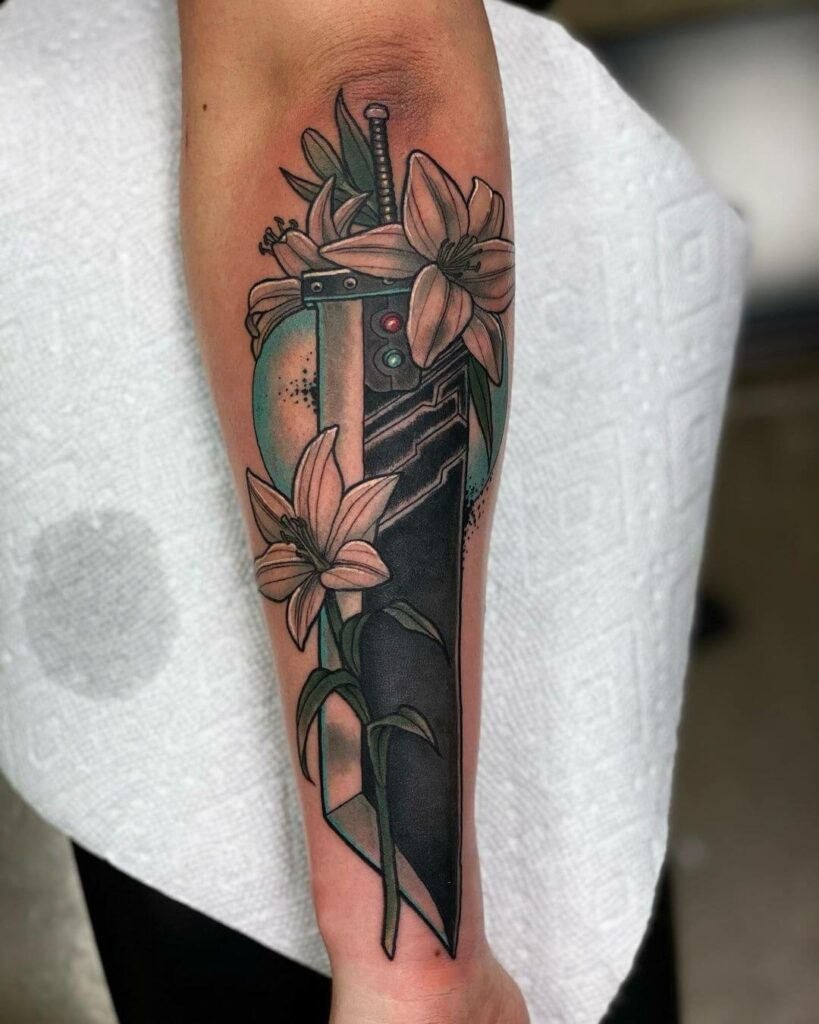 12+ Buster Sword Tattoo Ideas To Inspire You! 16 Floral FF7 Tattoo Design