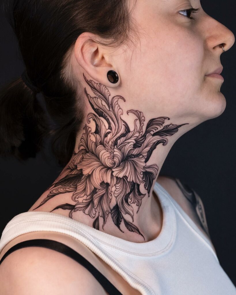 12+ Neck Sleeve Tattoo Ideas To Inspire You! 12 Floral Throat Tattoos With Intricate Designs