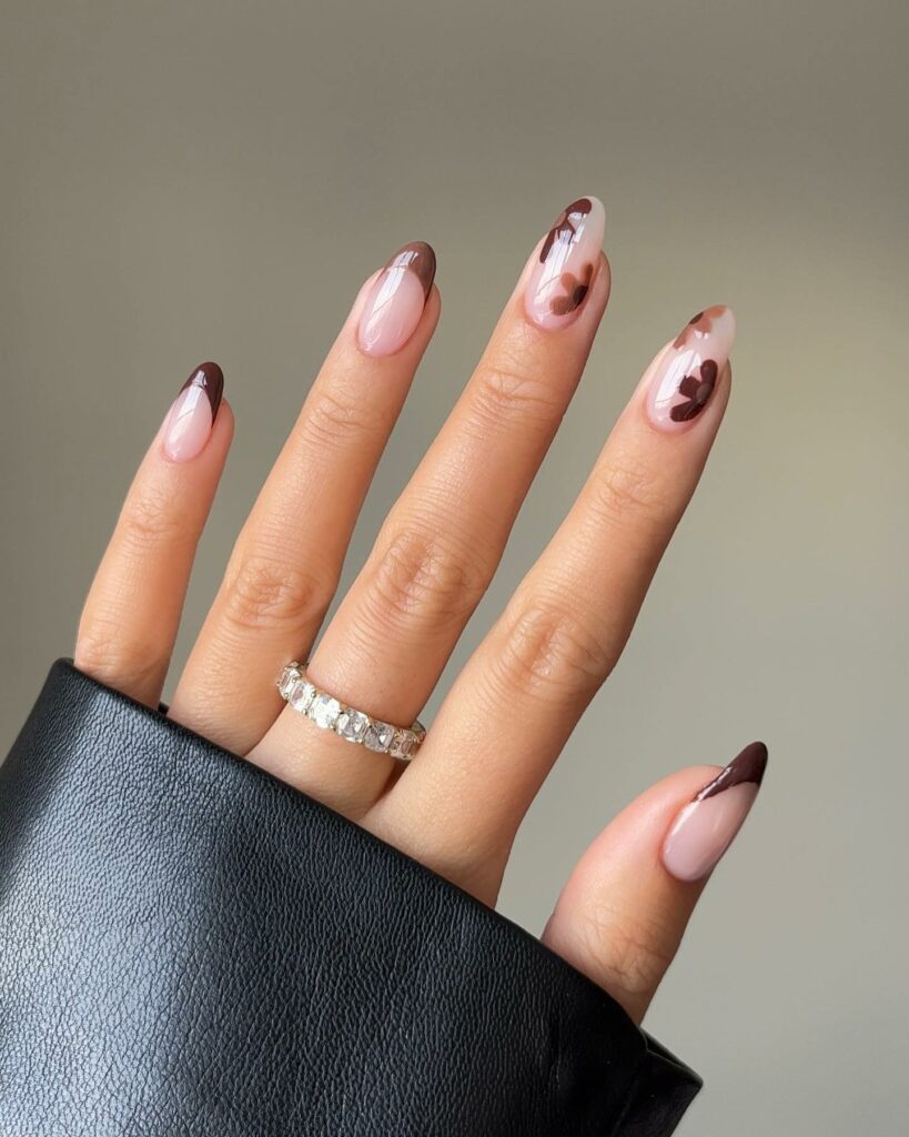 40 Latest Brown French Tip Nail Ideas To Try in 2024! 18 Brown French Nails Adorned with Delicate Florals