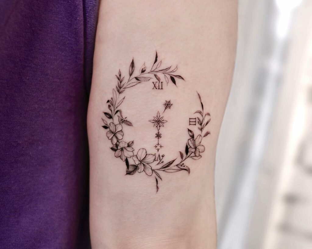 10+ Small Clock Tattoo Ideas That Will Blow Your Mind! 12 Flower Bed Clock Tattoo