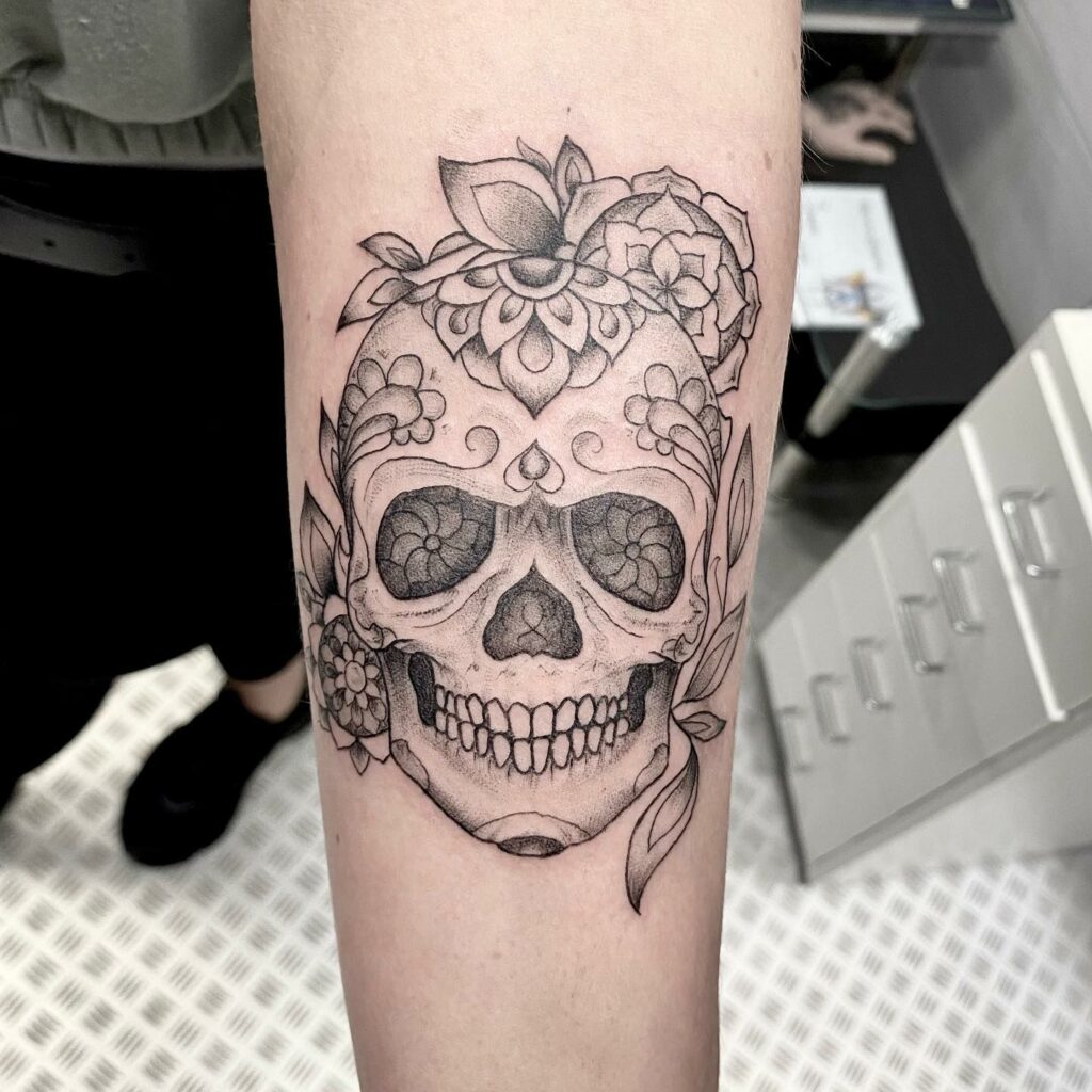 10+ Forearm Skull Tattoo Designs Which Will Blow Your Mind! 11 Flower Forearm Skull Tattoo