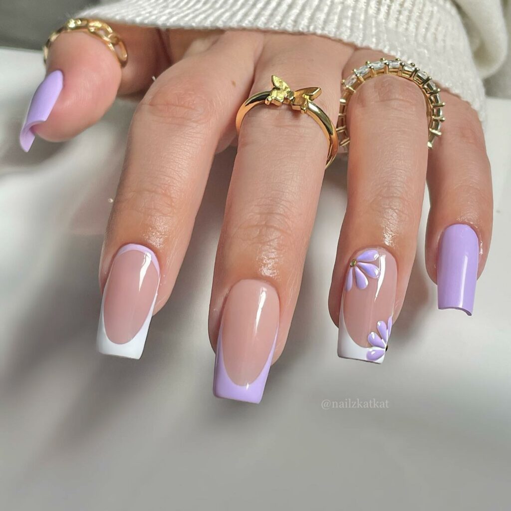 32 Latest Square French Nail Designs To Try In 2024! 17 Blossom with Flower Square French Nails