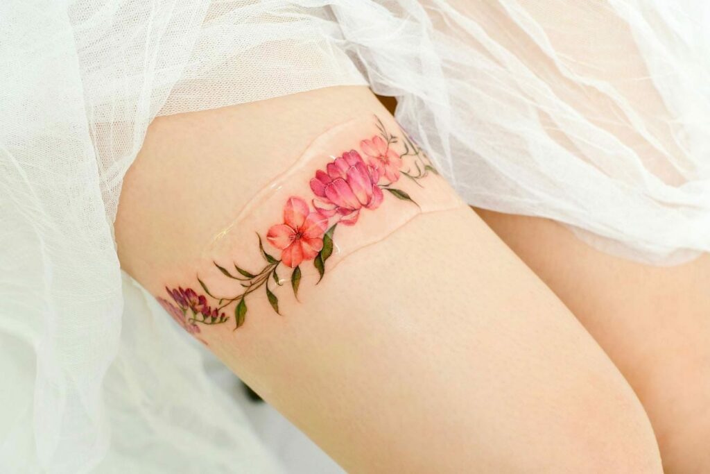 11+ Flower Thigh Tattoo Ideas That Will Blow Your Mind! 18 Flower Thigh Band Tattoo