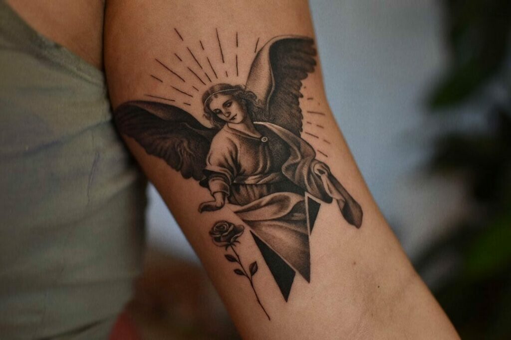 10+ Female Guardian Angel Tattoo Ideas That Will Blow Your Mind! 16 Flower X Female Small Guardian Angel Tattoo