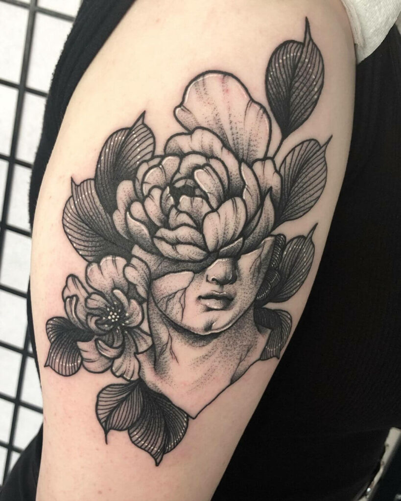 10+ Greek Statue Tattoo Ideas That Will Blow Your Mind! 15 Flowers And Statue Tattoo