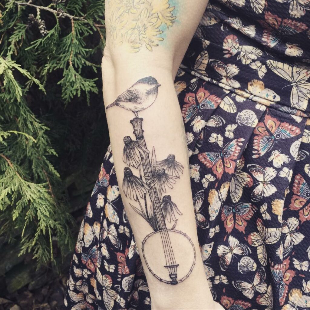 11+ Banjo Tattoo Ideas To Inspire You! 17 Flowery Banjo Design Tattoo