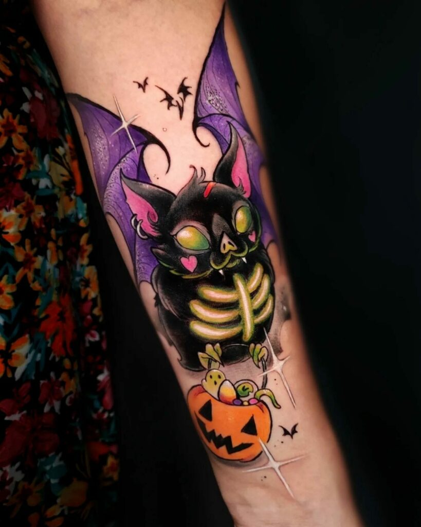 33 Halloween Tattoo Ideas for 2024 12 Flying Bat Tattoo