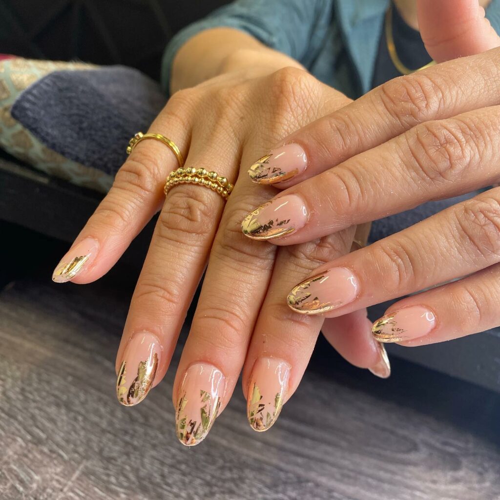 Shine Bright with 50 Rose Gold Nail Designs for 2024 38 Foil rose gold nails