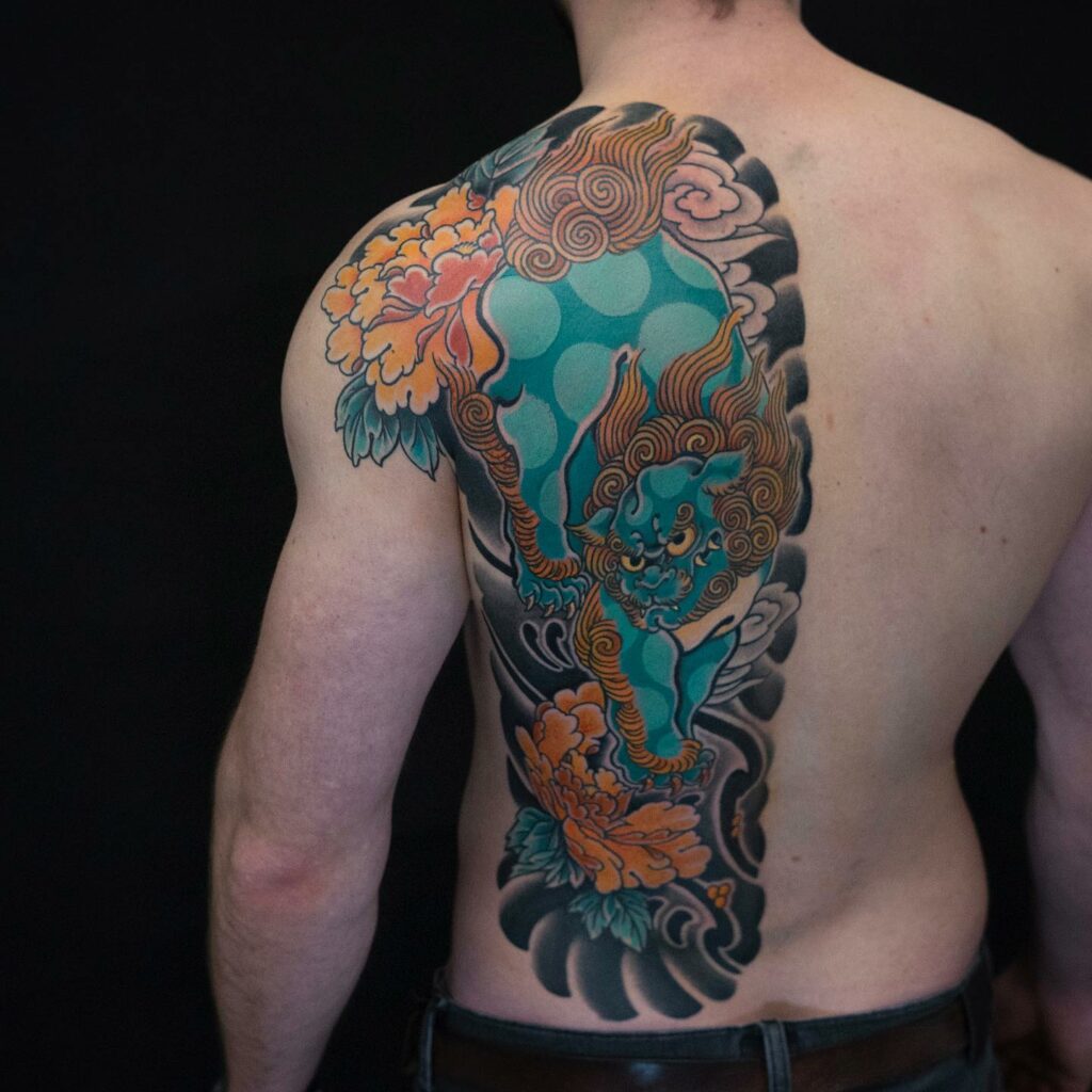 11+ Traditional Foo Dog Tattoo Ideas That Will Blow Your Mind! 22 Foo Dog Tattoos With Asian Floral Symbols