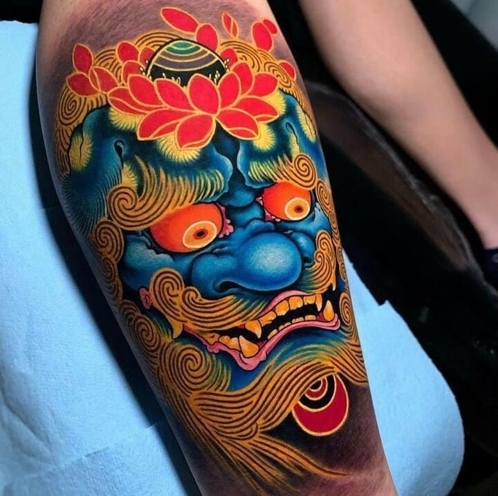 11+ Traditional Foo Dog Tattoo Ideas That Will Blow Your Mind! 23 Foo Dog Tattoos With Asian Floral Symbols ideas