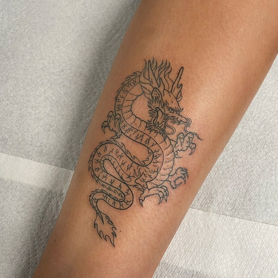 12+ Black Outline Tattoo Ideas To Inspire You! 16 Forearm Dragon Tattoo With Black Outlining