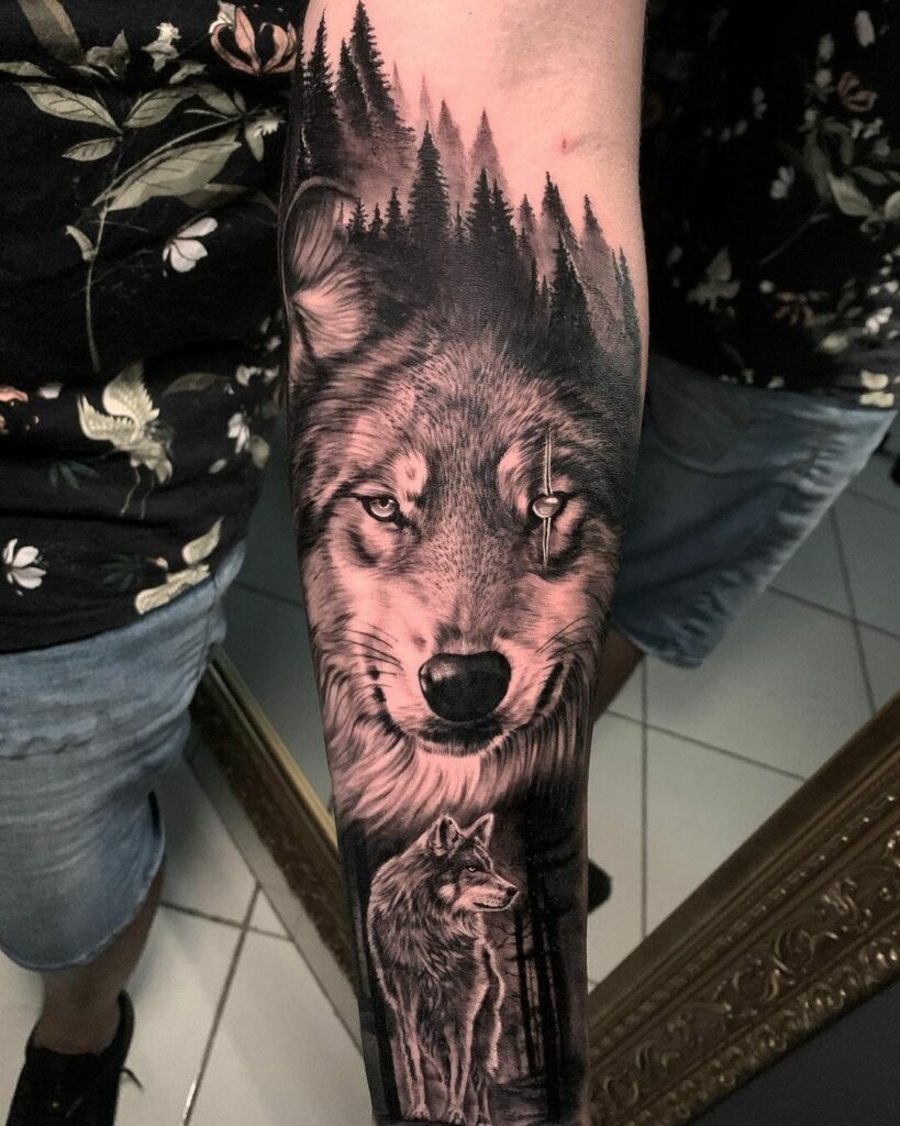 12+ Wolf Tattoo Sleeve Ideas To Inspire You! 11 Forest And Wolf Tattoo Sleeve