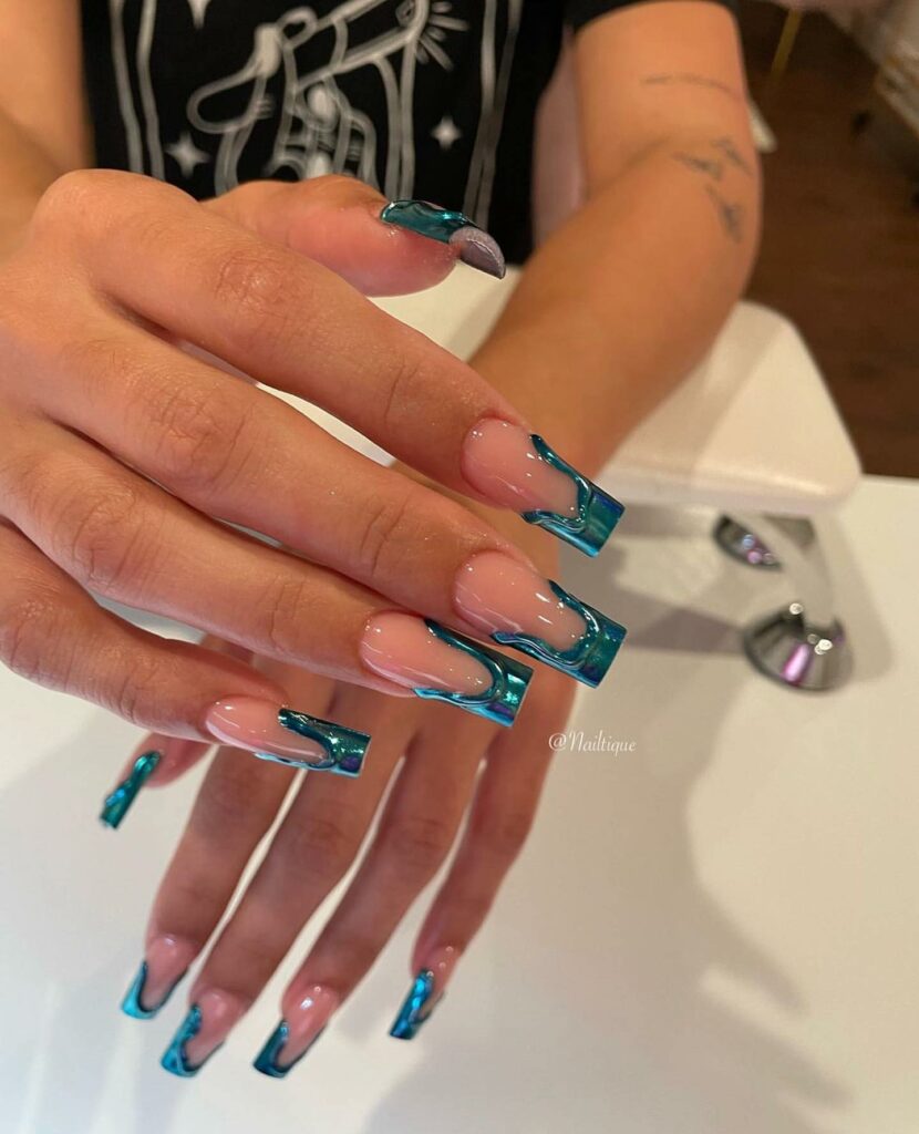 22 Latest Blue Chrome Nail Ideas To Try In 2024! 26 Refined French Blue Chrome Nails