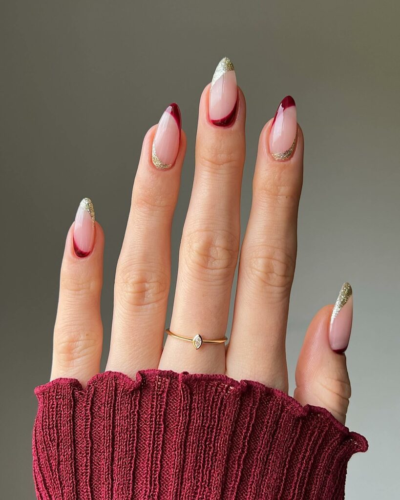 25 Latest Burgundy And Gold Nail Ideas To Try In 2024! 13 French Manicure with a Burgundy and Gold Twist