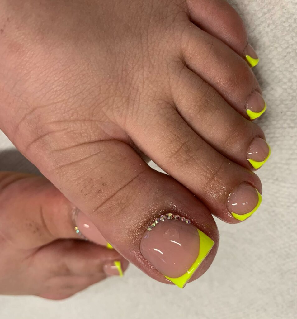 20 Latest Neon Yellow Pedicure Ideas To Try In 2024! 11 French Neon Yellow Pedicure