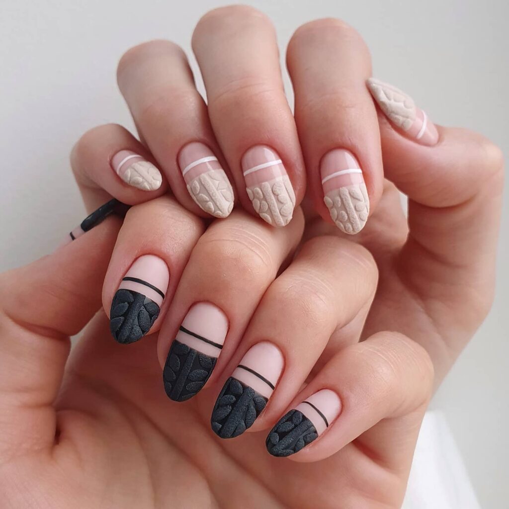 Keep it Classic with 20 Black and White Christmas Nails in 2024 12 French Sweater Inspired Black and White Christmas Nails