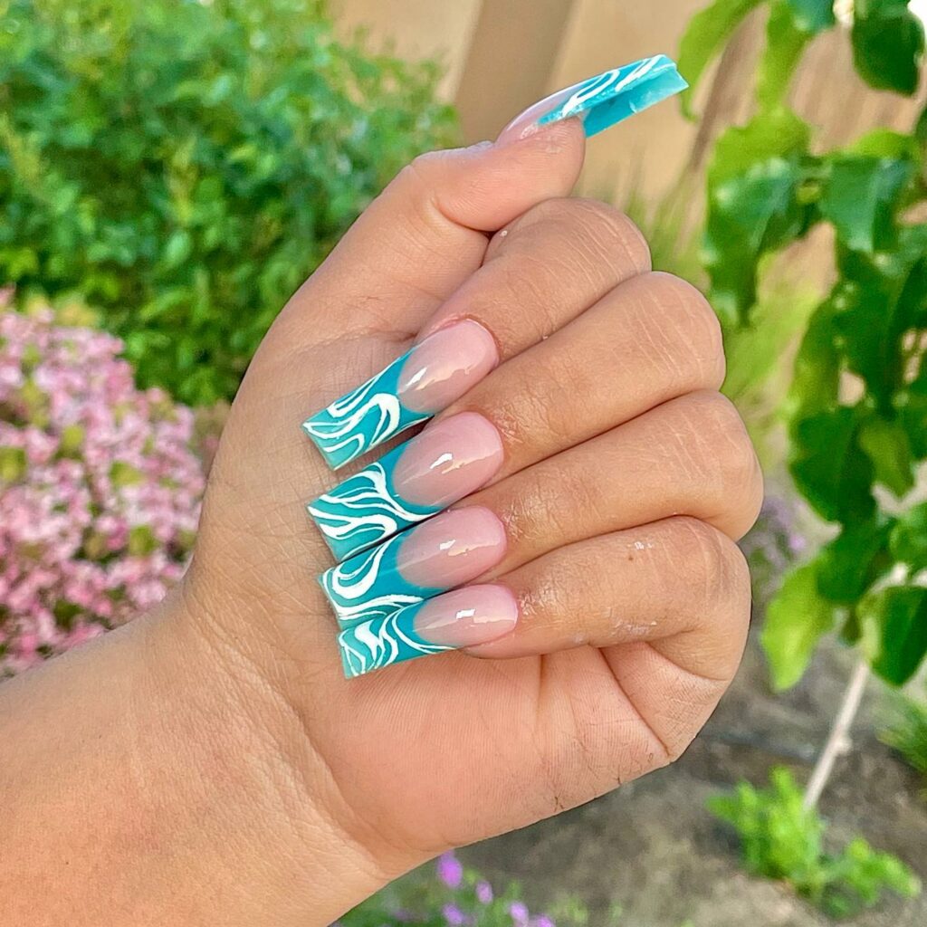 37 Latest Teal Nail Designs To Try In 2024! 39 Artistic French Swirl Teal Nails