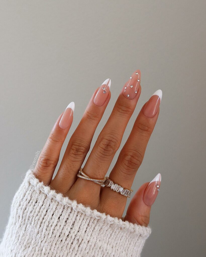 30 Latest Pink And White Nail Ideas To Try In 2024! 28 French Tipped Nails w Gem Accents