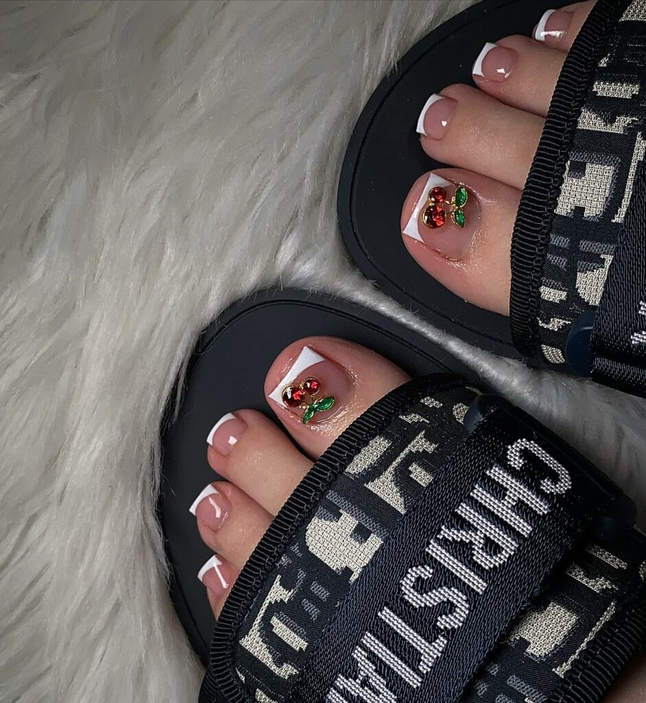 20 Latest Acrylic Pedicure Ideas To Try In 2024! 14 French Tips with a Festive Acrylic Pedicure