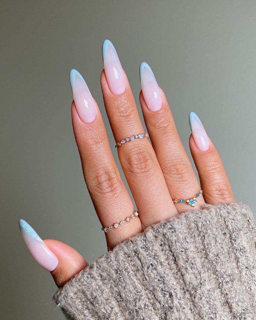 Experiment with 30 Stunning Blue Ombré Nails for 2024 14 French blue ombre nails