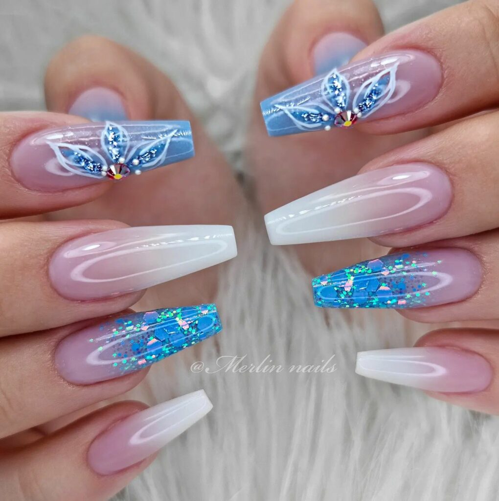 30 Blue French Tip Nail Ideas To Try In 2024! 24 Frosted Blue French tip nails