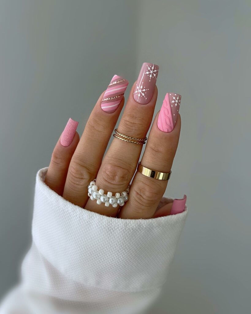 Get Merry with 30 Pink Christmas Nail Ideas in 2024 16 Frosted Pink Christmas Nails