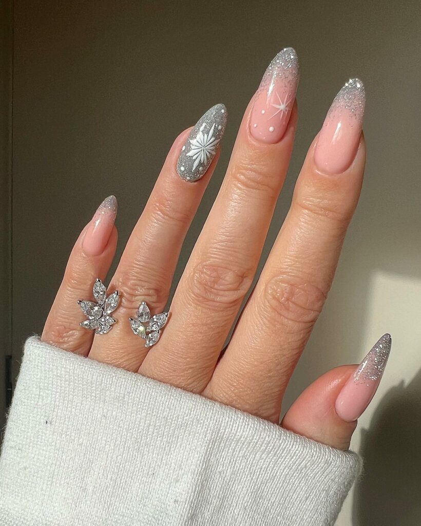 20 Latest Silver French Nail Ideas To Try In 2024! 12 Frosty Flourish on Silver French Nails