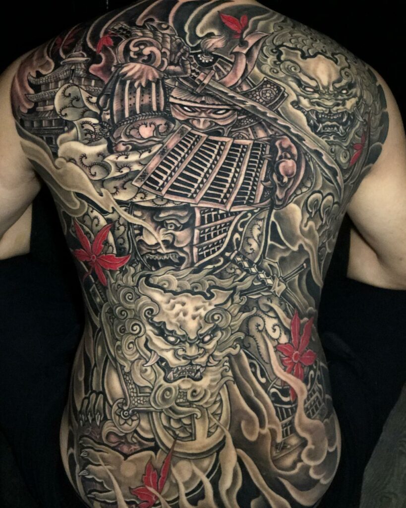 12+ Samurai Tattoo Back Ideas To Inspire You! 11 Fu-dog Samurai Tattoos