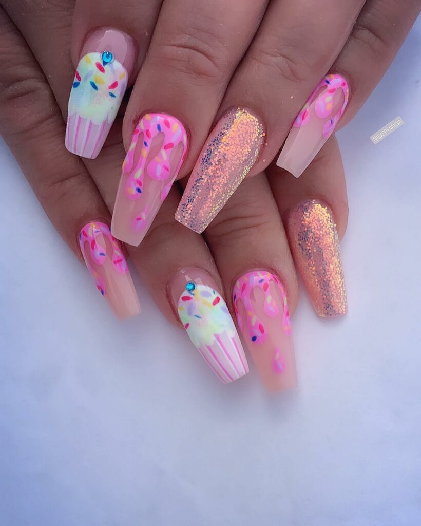Exciting Birthday Nail Inspirations for 2024 π 23 Fuchsia, Yellow, and a Cupcake