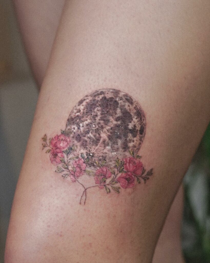 10+ Moon Flower Tattoo Ideas That Will Blow Your Mind! 19 Full Moon Tattoo With Flowers